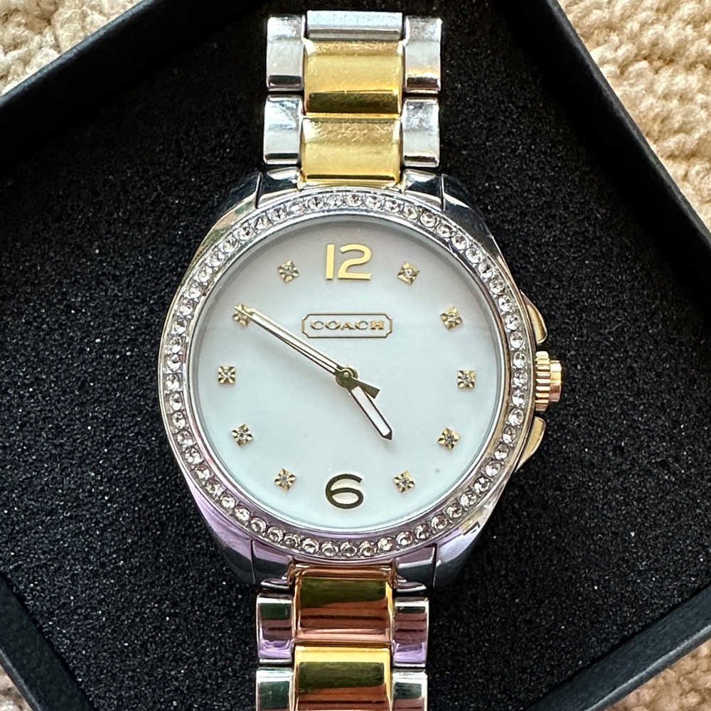 Coach Women's Gold and Silver Watch with Crystal Bezel